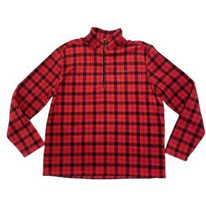 Eddie Bauer Fleece 1/4 Zip Pullover Sweater Mens Large Red Black Buffalo Plaid